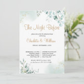 Gold Eukalyptus Verlasst Grüne Probe Abendessen Einladung (Stehend Vorderseite)