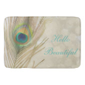 Gold Exotic Peacock Feather Glam Eleganter Chic Badematte (Vorderseite)