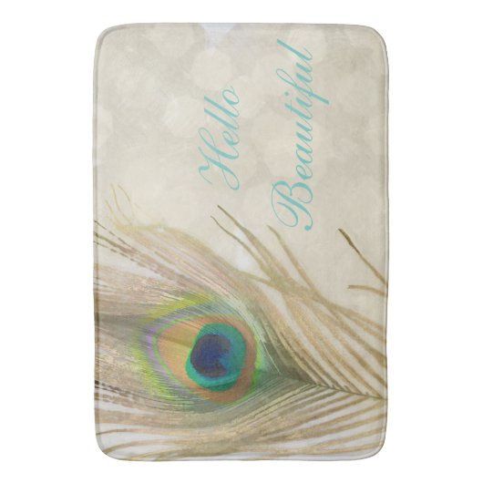 Gold Exotic Peacock Feather Glam Eleganter Chic Badematte (Vorderseite Vertikal)