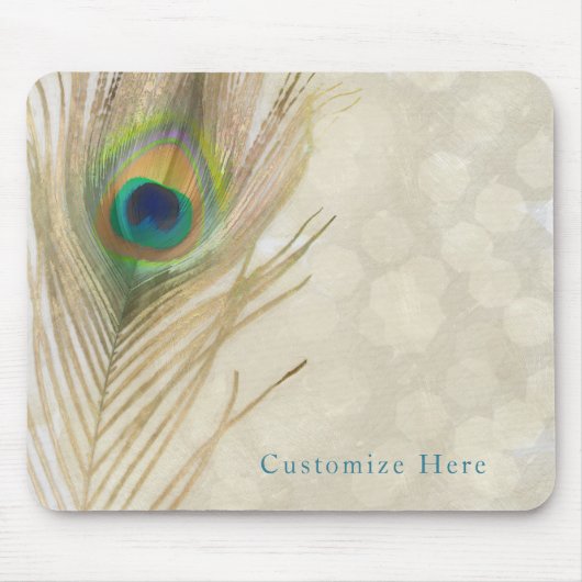 Gold Exotic Peacock Feather Glam Eleganter Chic Mousepad (Vorne)
