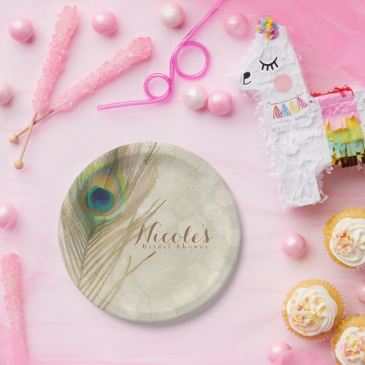 Gold Exotic Peacock Feather Glam Elegantes Party Pappteller (Party)