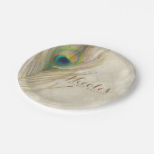 Gold Exotic Peacock Feather Glam Elegantes Party Pappteller (Schrägansicht)