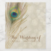 Gold Exotic Peacock Feather Glam Elegantes Party Weinetikett (Einzelnes Label)