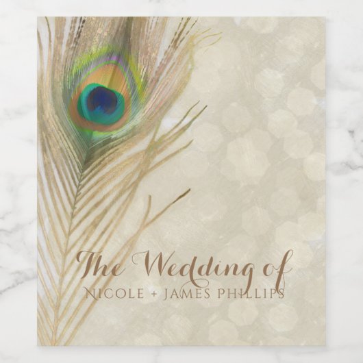 Gold Exotic Peacock Feather Glam Elegantes Party Weinetikett (Einzelnes Label)