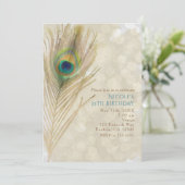 Gold Exotic Peacock Feather Glam Party Einladungen (Stehend Vorderseite)