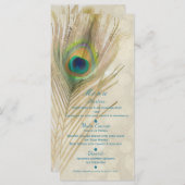 Gold Exotic Peacock Feather Glam Party Menu Menükarte (Vorne/Hinten)