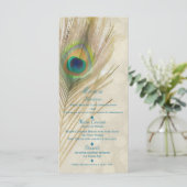 Gold Exotic Peacock Feather Glam Party Menu Menükarte (Stehend Vorderseite)