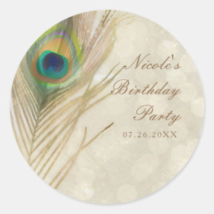 Gold Exotische Pfauenfeder Glam Party Favor Runder Aufkleber