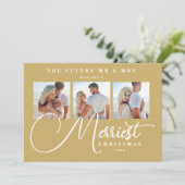 Gold Exquisite Modern Wedding Christmas 3 Photos Save The Date (Stehend Vorderseite)