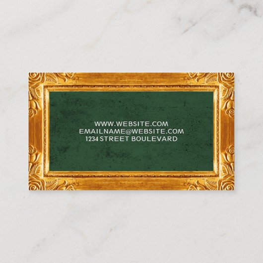 Gold Extravagante Grenze | Grüne Textur Visitenkarte (Rückseite)