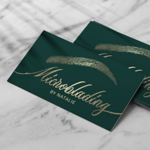 Gold Eyebrow Salon Microblading Modern Green Visitenkarte