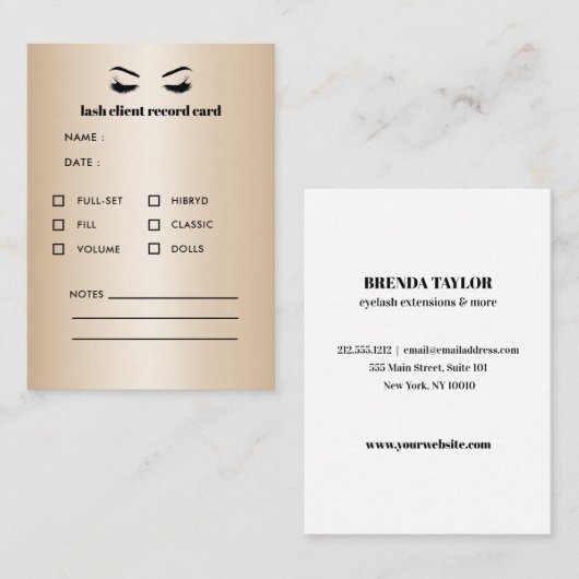 Gold Eyelash Extension Client Consulting Visitenkarte (Vorne/Hinten)