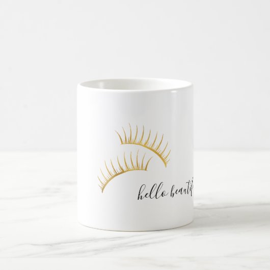 Gold Eyelashes Hello Beautiful Kaffeetasse (Mittel)