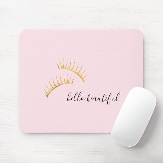 Gold Eyelashes Hello Beautiful Mousepad (Mit Mouse)