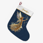 Gold Fairy Christmas Stocking – Sparkling Magic Großer Weihnachtsstrumpf (Vorderansicht (hängend))