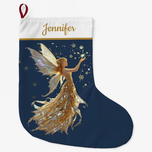 Gold Fairy Christmas Stocking – Sparkling Magic Großer Weihnachtsstrumpf (Vorderseite)