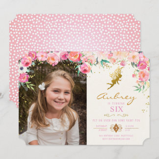 Gold Fairy Pink Floral Geburtstag Einladung