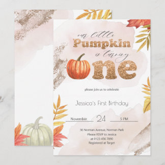 Gold Fall Pumpkin Erste Geburtstagseinladung Einladung
