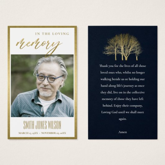 GOLD FALL TREE SYMPATHY MEMORIAL FOTO PRAYER CARD (Vorne & Hinten)