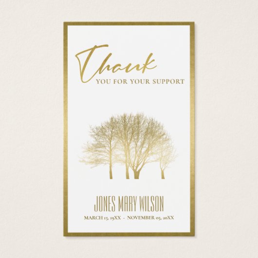 GOLD FALL TREE SYMPATHY MEMORIAL THANK YOU CARD (Vorderseite)