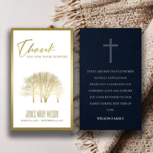 GOLD FALL TREE SYMPATHY MEMORIAL THANK YOU CARD