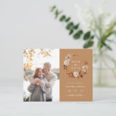 Gold Fall Wreath Wedding Foto Save the Date Ankündigungspostkarte (Stehend Vorderseite)