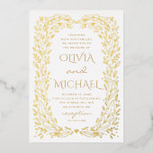 Gold fallen botanische Hochzeit. Eleganter Herbstb Folieneinladung (Vorderseite)