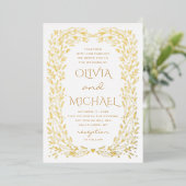 Gold fallen botanische Hochzeit. Eleganter Herbstb Folieneinladung (Stehend vorne)