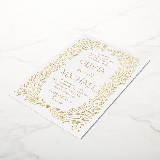 Gold fallen botanische Hochzeit. Eleganter Herbstb Folieneinladung (Gedreht)