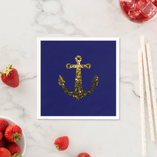 Gold falscher funkelnder Glitter Anker navyblau Serviette
