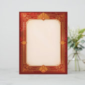 Gold-Fan-Rahmen in Rot Briefbogen (Stehend Vorderseite)