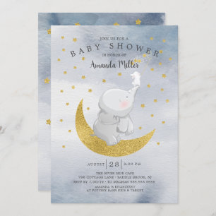 Gold Fang ein Star Bunny Elephant Baby Boy Dusche Einladung