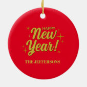 Gold Farbe Rot Frohes neues Jahr Frohe Weihnachten Keramik Ornament (Hinten)