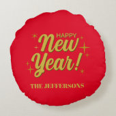 Gold Farbe Rot Frohes neues Jahr Frohe Weihnachten Rundes Kissen (Rückseite)
