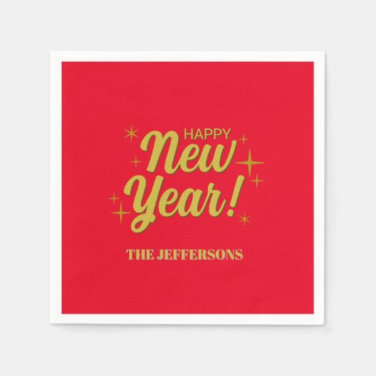 Gold Farbe Rot Frohes neues Jahr Frohe Weihnachten Serviette (Vorderseite)