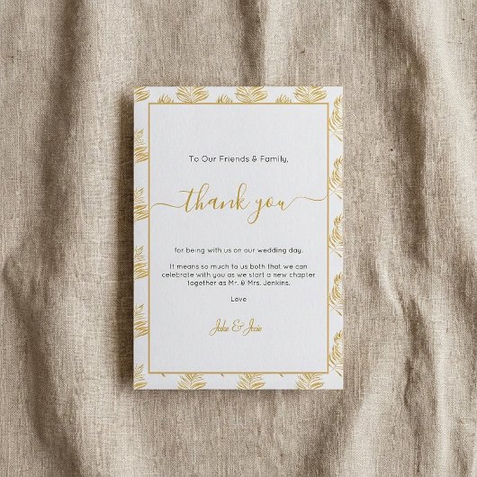 Gold Farn Blatt Wedding danke Table Card