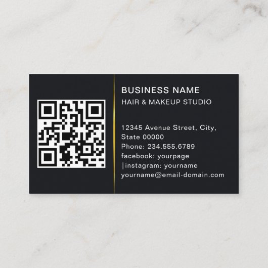 Gold Fashion Makeup Artist Foto zeigt QR Code Visitenkarte (Rückseite)