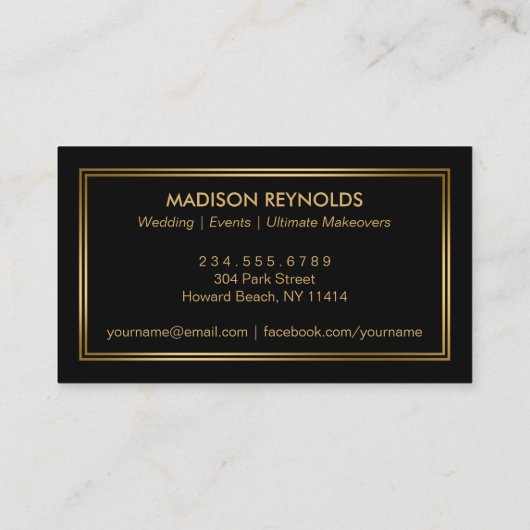 Gold Fashion Makeup Foto Showcase Visitenkarte (Rückseite)