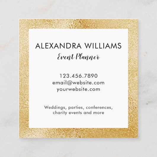 Gold Faux Foil Frame Event Planner Business Card Quadratische Visitenkarte (Rückseite)