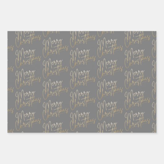 Gold Faux Foil Merry Christmas Grey Geschenkpapier Set (Vorderseite 2)