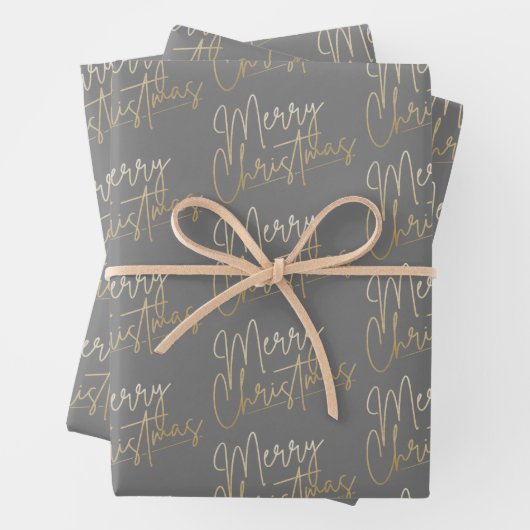 Gold Faux Foil Merry Christmas Grey Geschenkpapier Set (Beispiel)