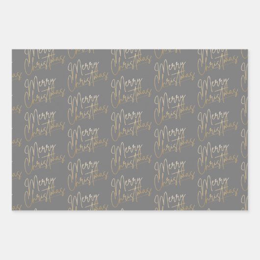 Gold Faux Foil Merry Christmas Grey Geschenkpapier Set (Vorderseite)