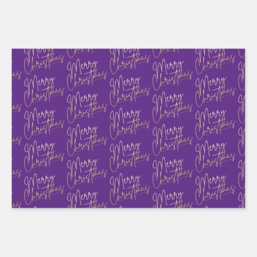 Gold Faux Foil Merry Christmas on Purple Geschenkpapier Set (Vorderseite 2)