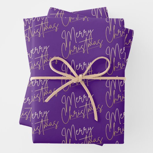 Gold Faux Foil Merry Christmas on Purple Geschenkpapier Set (Beispiel)