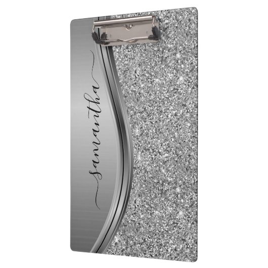 Gold Faux Glitter Handwritten Name Metal Monogram Klemmbrett (Links)