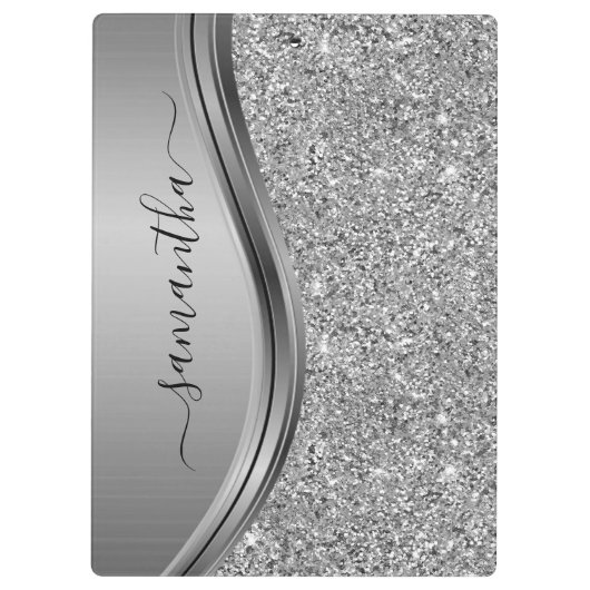 Gold Faux Glitter Handwritten Name Metal Monogram Klemmbrett (Rückseite)