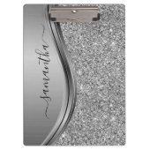 Gold Faux Glitter Handwritten Name Metal Monogram Klemmbrett (Vorderseite)