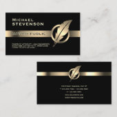Gold faux metallic stripe and golden feather logo visitenkarte (Vorne/Hinten)