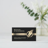 Gold faux metallic stripe and golden feather logo visitenkarte (Stehend Vorderseite)