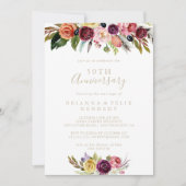 Gold Feather Boho Floral 50. Hochzeitstag Einladung (Vorderseite)